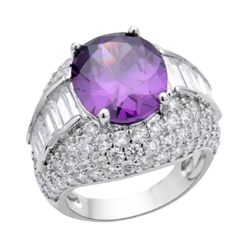 Simulated Purple & White Diamond Waterfall Ring in Silvertone - Picture 4 of 10